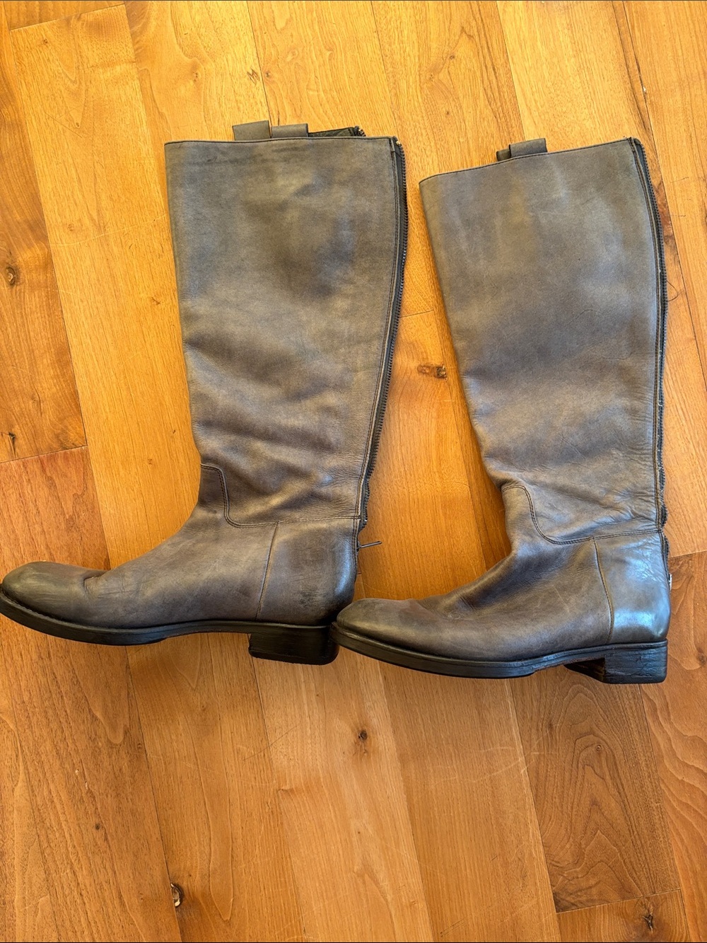 Alberto Fermani Tall Leather Zip-Up Gray Boots